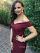 Burgundy Satin Mermaid Side Slit Long Evening Prom Dresses, Custom Off Shoulder Prom Dresses, YD0101