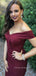 Burgundy Satin Mermaid Side Slit Long Evening Prom Dresses, Custom Off Shoulder Prom Dresses, YD0101