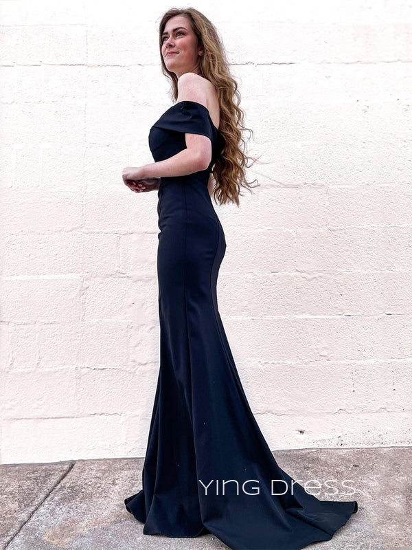 Formal Black Off Shoulder Mermaid Long Evening Prom Dresses, Custom Prom Dresses, YD0103