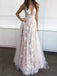 Sexy Deep V-neck Tulle Lace Long Evening Prom Dresses, Custom A-line Prom Dress, YD0106