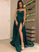 Dark Green Satin Sweetheart A-line Long Evening Prom Dresses, Custom High Slit Prom Dress, YD0107