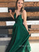 Spaghetti Straps A-line Satin Long Evening Prom Dresses, Custom V-neck Prom Dress, YD0108