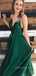 Spaghetti Straps A-line Satin Long Evening Prom Dresses, Custom V-neck Prom Dress, YD0108