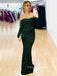 Dark Green Sequins Mermaid Long Evening Prom Dresses, Custom Off Shoulder Long Sleeves Prom Dress, YD0110