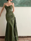 Elegant Clover Satin Spaghetti Straps Mermaid Long Evening Prom Dresses, Custom Prom Dress, YD0111