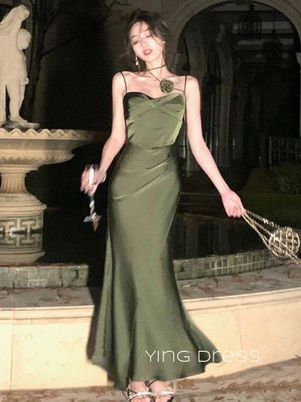 Elegant Clover Satin Spaghetti Straps Mermaid Long Evening Prom Dresses, Custom Prom Dress, YD0111