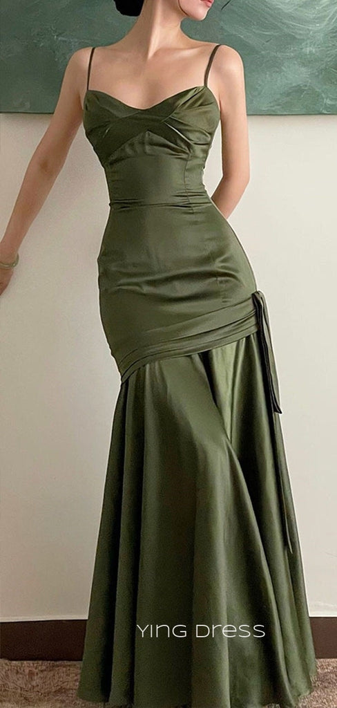 Elegant Clover Satin Spaghetti Straps Mermaid Long Evening Prom Dresses, Custom Prom Dress, YD0111