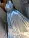 A-line Satin One Shoulder Long Evening Prom Dresses, Custom High Slit Prom Dress, YD0112