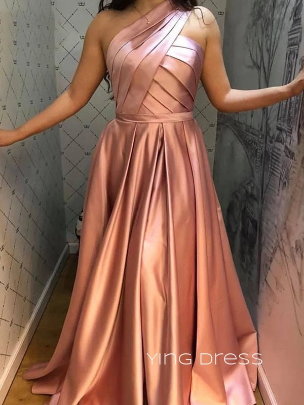 A-line Satin One Shoulder Long Evening Prom Dresses, Custom High Slit Prom Dress, YD0112