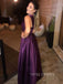 A-line Satin One Shoulder Long Evening Prom Dresses, Custom High Slit Prom Dress, YD0112