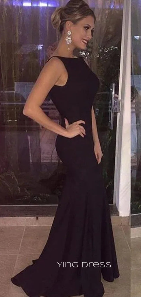 Elegant Black Mermaid Long Evening Prom Dresses, Custom Backless Prom Dress, YD0113