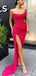 Formal Fuchsia Bateau Mermaid Long Evening Prom Dresses, Custom High Slit Prom Dress, YD0116