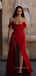 Morden Red Satin Off Shoulder High Slit Long Evening Prom Dresses, Custom Prom Dress, YD0120