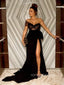 Formal One Shoulder Black High Slit Long Evening Prom Dresses, Custom Prom Dress, YD0122