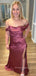 Morden Satin Mermaid Off Shoulder Long Evening Prom Dresses, Custom Side Slit Prom Dress, YD0125