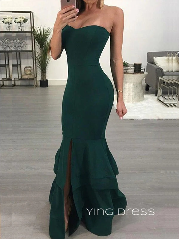 Dark Green Mermaid Strapless Long Evening Prom Dresses, Custom Cheap Prom Dress, YD0126