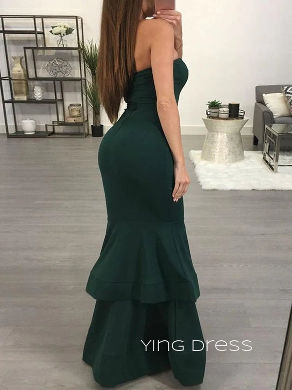 Dark Green Mermaid Strapless Long Evening Prom Dresses, Custom Cheap Prom Dress, YD0126