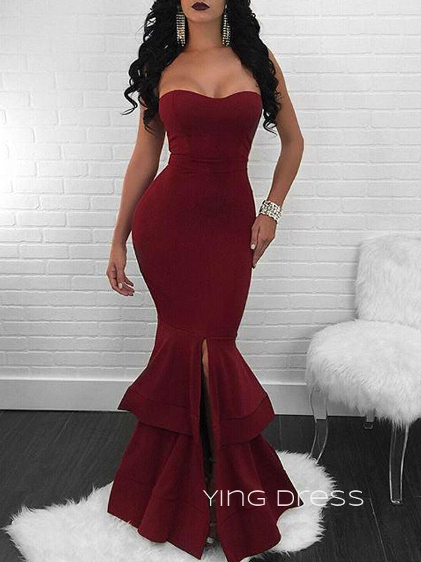 Dark Green Mermaid Strapless Long Evening Prom Dresses, Custom Cheap Prom Dress, YD0126