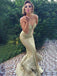 Gold Sequins Mermaid Strapless Long Evening Prom Dresses, Custom Side Slit Prom Dress, YD0128