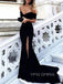 Formal Black Mermaid Off Shoulder Long Evening Prom Dresses, Custom Side Slit Prom Dress, YD0129