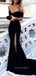 Formal Black Mermaid Off Shoulder Long Evening Prom Dresses, Custom Side Slit Prom Dress, YD0129