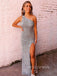 Simple Silver Grey Sequins Mermaid Long Evening Prom Dresses, Custom One Shoulder Prom Dress, YD0132