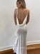 White Satin Spaghetti Straps Mermaid Long Evening Prom Dresses, Cowl-Neck Custom Prom Dress, YD0135