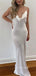 White Satin Spaghetti Straps Mermaid Long Evening Prom Dresses, Cowl-Neck Custom Prom Dress, YD0135