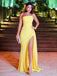 Strapless Yellow Mermaid Long Evening Prom Dresses, Cheap Custom Side Slit Prom Dress, YD0137