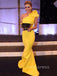 One Shoulder Yellow Mermaid Long Evening Prom Dresses, Cheap Custom Satin Prom Dress, YD0138