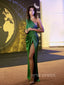 Emerald Green Satin Mermaid One Shoulder Long Evening Prom Dresses, Cheap Custom Long Sleeves Prom Dress, YD0140