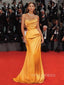 Gorgeous Gold Satin Mermaid Long Evening Prom Dresses, Cheap Custom Strapless Prom Dress, YD0143