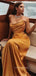 Gorgeous Gold Satin Mermaid Long Evening Prom Dresses, Cheap Custom Strapless Prom Dress, YD0143