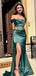 Dark Green Satin One Shoulder Long Evening Prom Dresses, Cheap Mermaid Prom Dress, YD0147