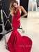 Morden V-neck Mermaid Red Long Evening Prom Dresses, Cheap Appliques Prom Dress, YD0150