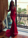 Morden V-neck Mermaid Red Long Evening Prom Dresses, Cheap Appliques Prom Dress, YD0150