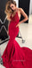 Morden V-neck Mermaid Red Long Evening Prom Dresses, Cheap Appliques Prom Dress, YD0150