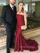 Pretty Burgundy Mermaid Long Evening Prom Dresses, Custom Strapless Prom Dress, YD0152