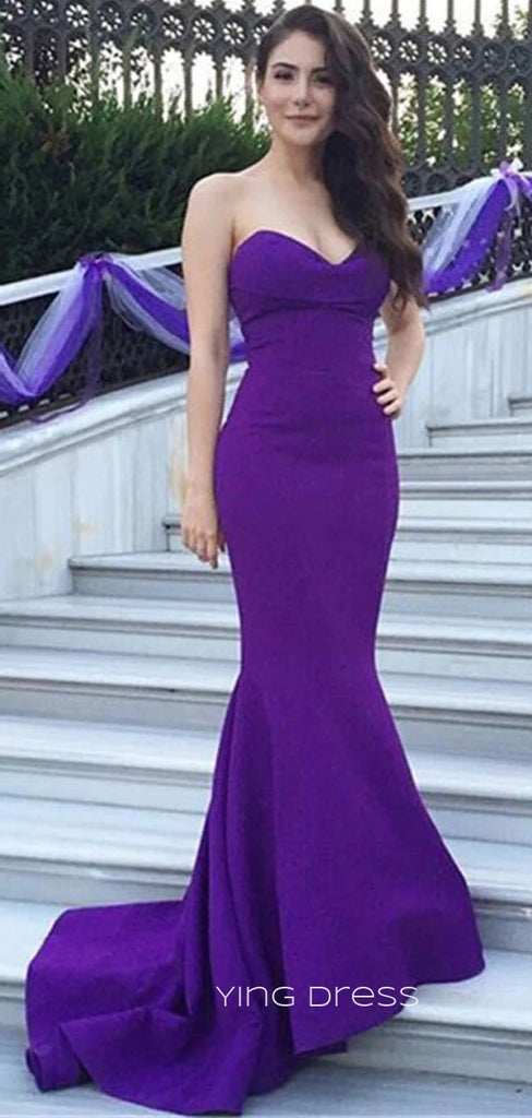 Sweetheart Purple Mermaid Long Evening Prom Dresses, Cheap Strapless Prom Dress, YD0157