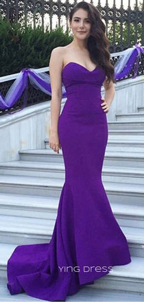 Sweetheart Purple Mermaid Long Evening Prom Dresses, Cheap Strapless Prom Dress, YD0157