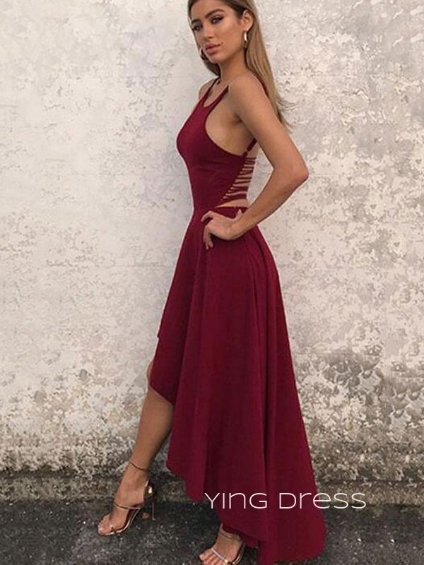 Morden A-line High-low Burgundy Long Evening Prom Dresses, Cheap Custom Prom Dress, YD0162