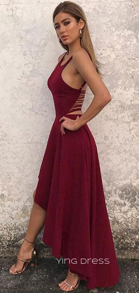 Morden A-line High-low Burgundy Long Evening Prom Dresses, Cheap Custom Prom Dress, YD0162