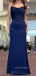 Simple Navy Blue Satin Long Evening Prom Dresses, Cheap Mermaid Prom Dress, YD0163