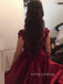 A-line Dark Red Satin Appliques Long Evening Prom Dresses, Off Shoulder Prom Dress, YD0164