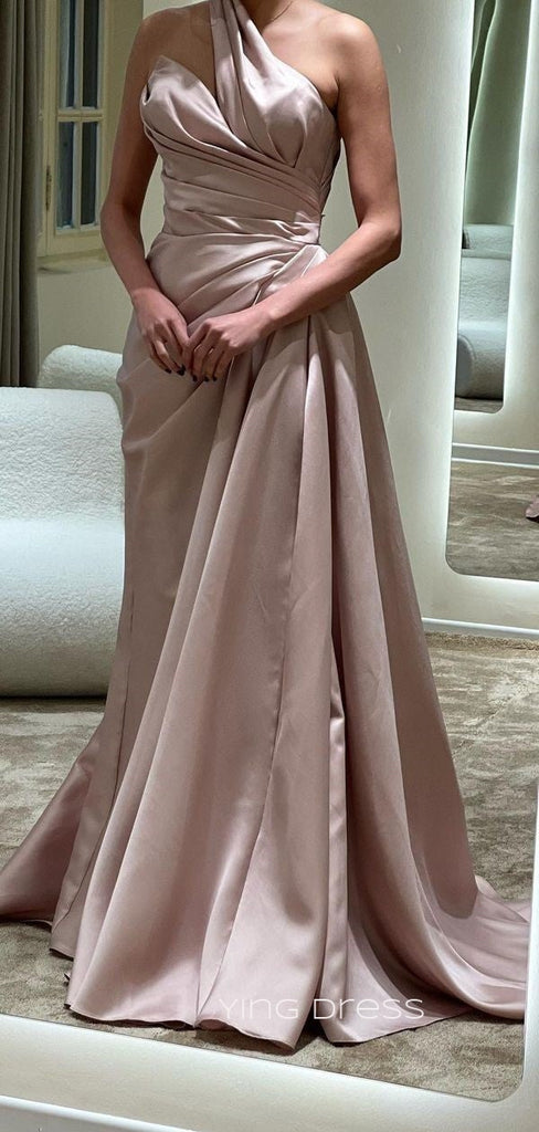 One Shoulder A-line Satin Long Evening Prom Dresses, Cheap Custom Prom Dress, YD0166