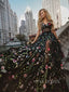 Spaghetti Straps Black Lace Long Evening Prom Dresses, Cheap Custom A-line Prom Dress, YD0167