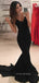 V-neck Black Mermaid Long Evening Prom Dresses, Cheap Spaghetti Straps Prom Dress, YD0171