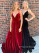 Spaghetti Straps V-neck Velvet Long Evening Prom Dresses, Cheap Formal Prom Dress, YD0172