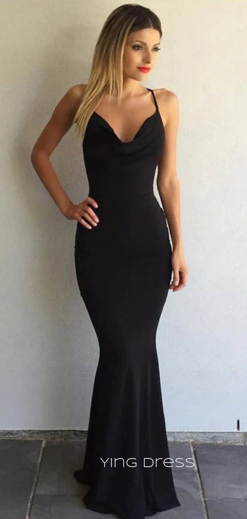 Blac Mermaid Spaghetti Straps Long Evening Prom Dresses, Mermaid Cheap Custom Prom Dress, YD0179