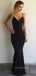 Blac Mermaid Spaghetti Straps Long Evening Prom Dresses, Mermaid Cheap Custom Prom Dress, YD0179